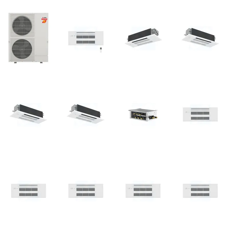 Mitsubishi Multi-Zone 60000 BTU R-454B 20 SEER2 5-Zone 1-Way Ceiling Cassette Mini Split Heat Pump System - 9K+12K+18K+18K+18K
