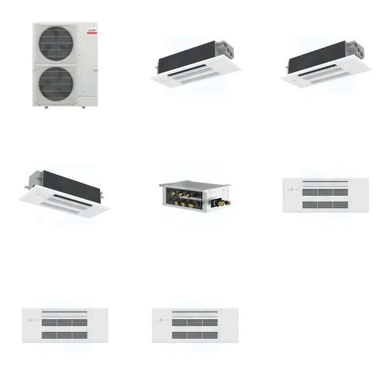Mitsubishi Multi-Zone 36000 BTU R-454B 20 SEER2 3-Zone 1-Way Ceiling Cassette Mini Split Heat Pump System - 12K+12K+18K