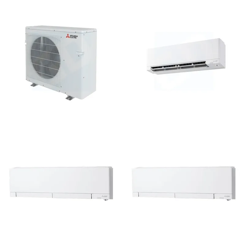 Mitsubishi Multi-Zone 28600 BTU R-454B 20 SEER2 3-Zone Wall-Mounted Hyper Heat Mini Split Heat Pump System - 9K+12K+12K