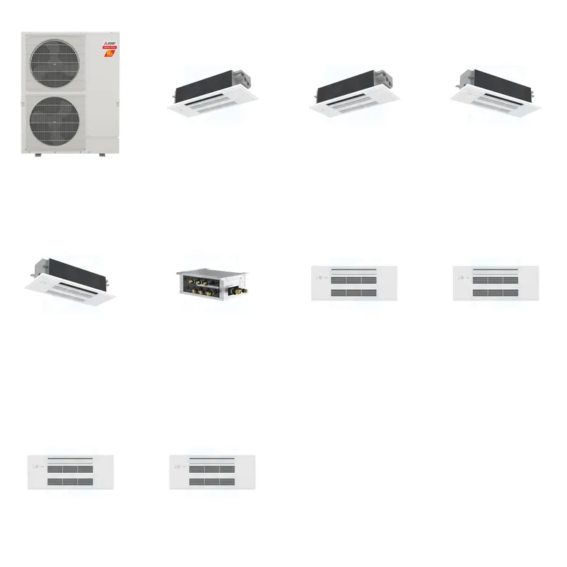 Mitsubishi Multi-Zone 60000 BTU R-454B 20 SEER2 4-Zone 1-Way Ceiling Cassette Mini Split Heat Pump System - 12K+12K+18K+18K