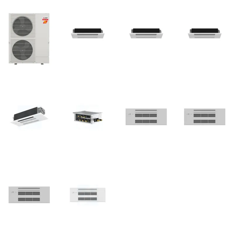 Mitsubishi Multi-Zone 60000 BTU R-454B 20 SEER2 4-Zone 1-Way Ceiling Cassette Mini Split Heat Pump System - 6K+6K+6K+12K