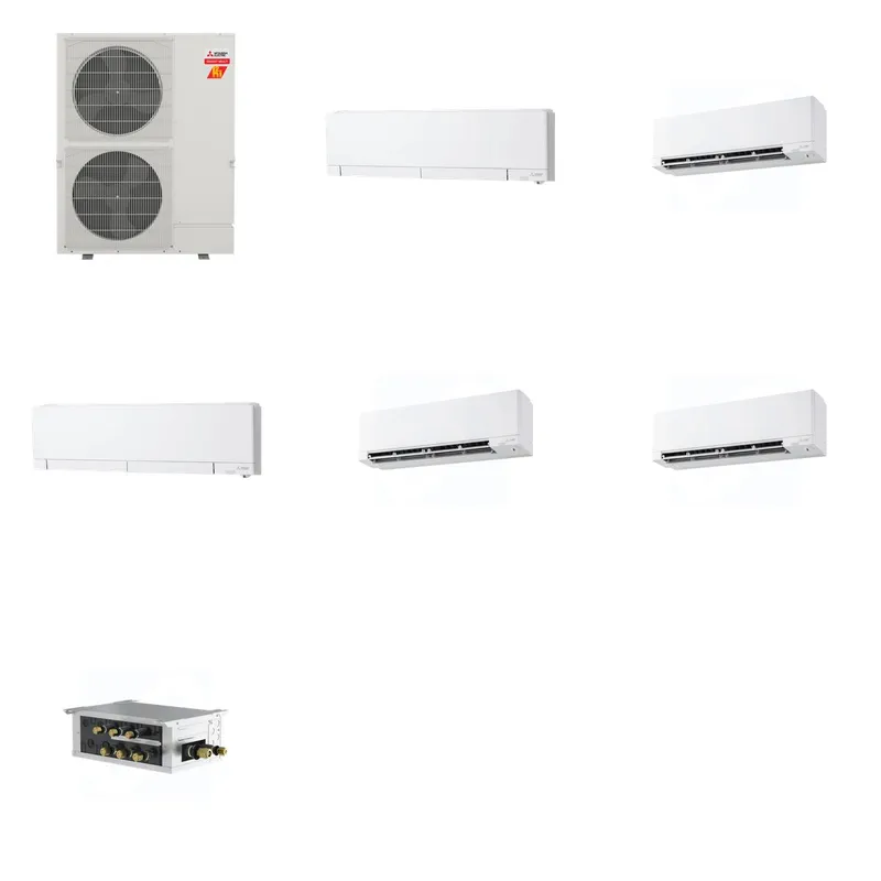 Mitsubishi Multi-Zone 60000 BTU R-454B 20 SEER2 5-Zone Wall-Mounted Hyper Heat Mini Split Heat Pump System - 6K+9K+12K+18K+18K