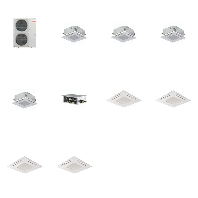 Mitsubishi Multi-Zone 48000 BTU R-454B 20 SEER2 4-Zone 2'x2' Ceiling Cassette Mini Split Heat Pump System - 9K+9K+15K+15K