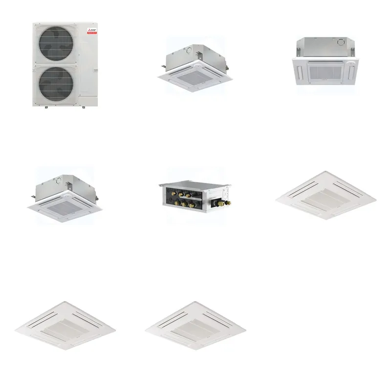 Mitsubishi Multi-Zone 36000 BTU R-454B 20 SEER2 3-Zone 2'x2' Ceiling Cassette Mini Split Heat Pump System - 9K+12K+15K