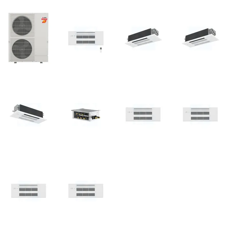 Mitsubishi Multi-Zone 60000 BTU R-454B 20 SEER2 4-Zone 1-Way Ceiling Cassette Mini Split Heat Pump System - 9K+12K+12K+18K