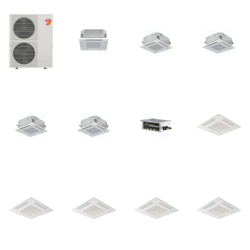 Mitsubishi Multi-Zone 60000 BTU R-454B 20 SEER2 5-Zone 2'x2' Ceiling Cassette Mini Split Heat Pump System - 12K+15K+15K+15K+15K