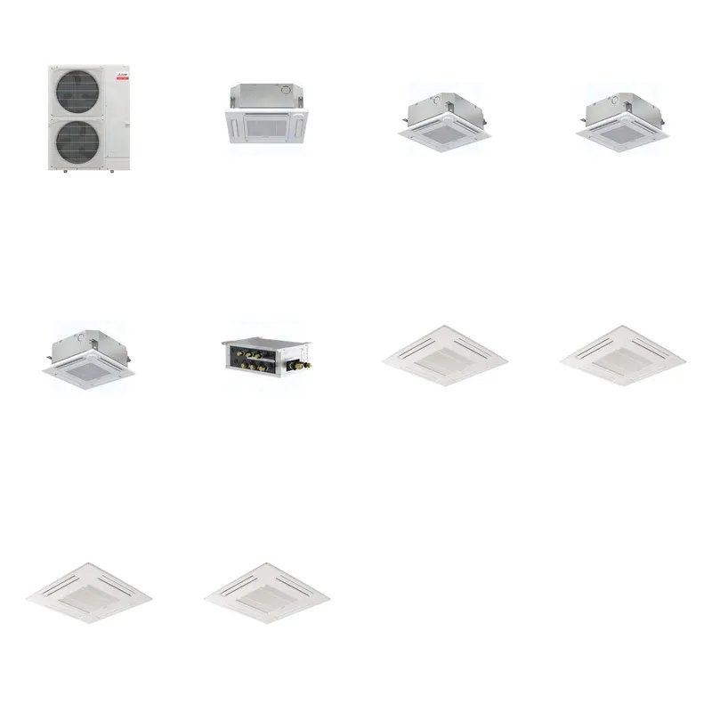 Mitsubishi Multi-Zone 48000 BTU R-454B 20 SEER2 4-Zone 2'x2' Ceiling Cassette Mini Split Heat Pump System - 12K+15K+15K+15K