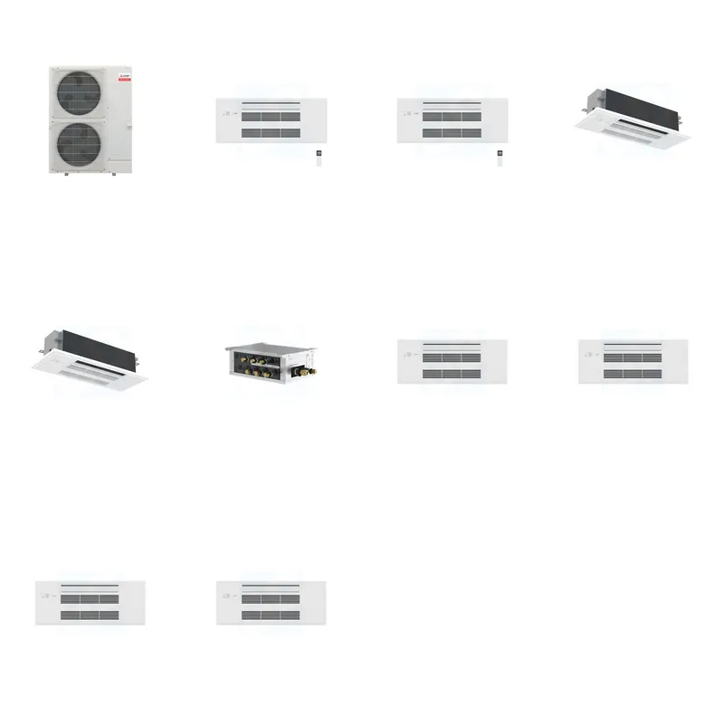 Mitsubishi Multi-Zone 48000 BTU R-454B 20 SEER2 4-Zone 1-Way Ceiling Cassette Mini Split Heat Pump System - 9K+9K+18K+18K