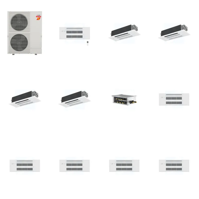 Mitsubishi Multi-Zone 60000 BTU R-454B 20 SEER2 5-Zone 1-Way Ceiling Cassette Mini Split Heat Pump System - 9K+12K+12K+12K+12K