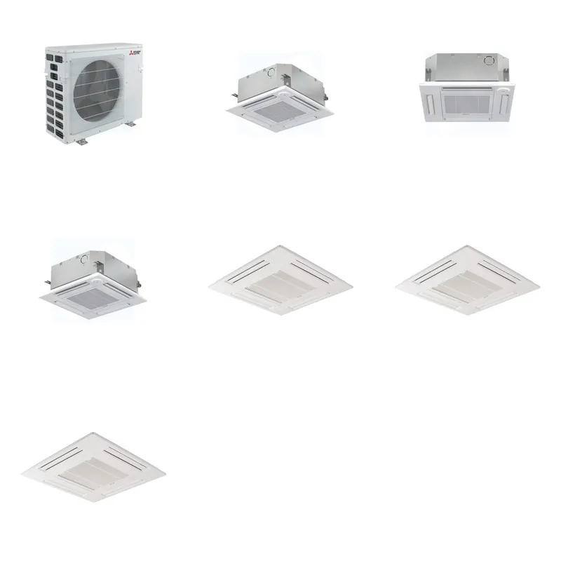 Mitsubishi Multi-Zone 40500 BTU R-454B 20 SEER2 3-Zone 2'x2' Ceiling Cassette Mini Split Heat Pump System - 9K+12K+15K