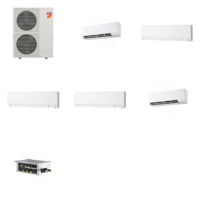 Mitsubishi Multi-Zone 60000 BTU R-454B 20 SEER2 5-Zone Wall-Mounted Hyper Heat Mini Split Heat Pump System - 9K+12K+12K+12K+15K