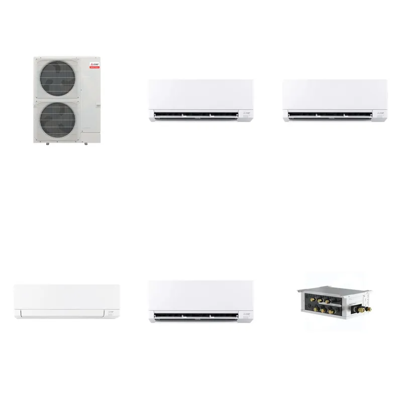 Mitsubishi Multi-Zone 48000 BTU R-454B 20 SEER2 4-Zone Wall-Mounted Mini Split Heat Pump System - 9K+9K+15K+24K