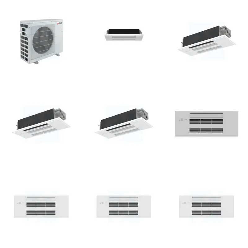 Mitsubishi Multi-Zone 40500 BTU R-454B 20 SEER2 4-Zone 1-Way Ceiling Cassette Mini Split Heat Pump System - 6K+12K+12K+12K