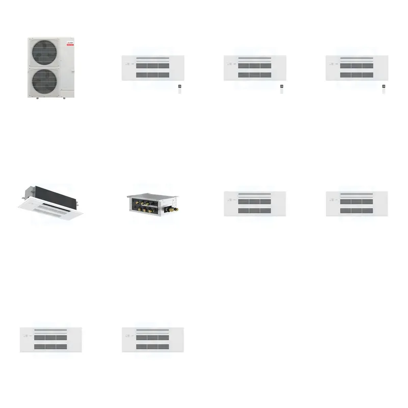 Mitsubishi Multi-Zone 36000 BTU R-454B 20 SEER2 4-Zone 1-Way Ceiling Cassette Mini Split Heat Pump System - 9K+9K+9K+18K
