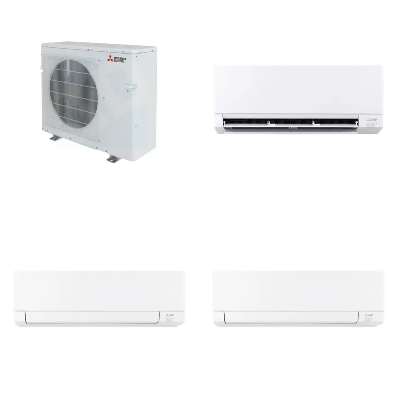 Mitsubishi Multi-Zone 28600 BTU R-454B 20 SEER2 3-Zone Wall-Mounted Mini Split Heat Pump System - 6K+15K+15K