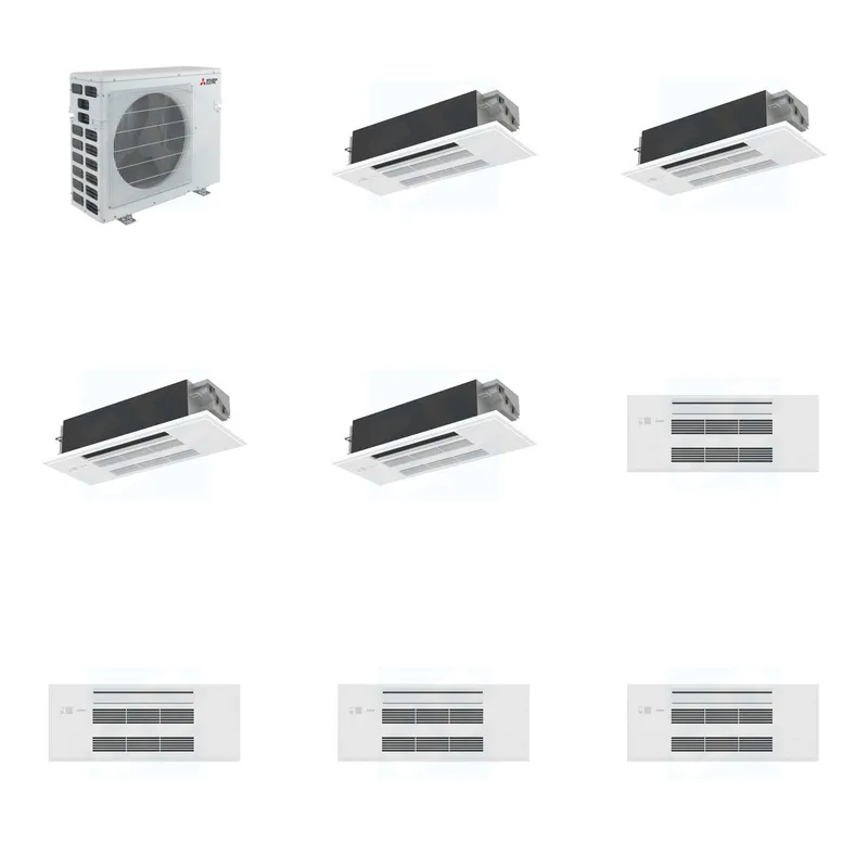 Mitsubishi Multi-Zone 40500 BTU R-454B 20 SEER2 4-Zone 1-Way Ceiling Cassette Mini Split Heat Pump System - 12K+12K+12K+12K