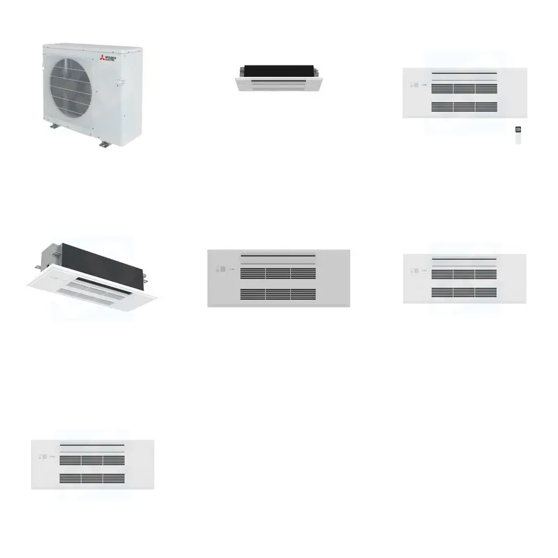 Mitsubishi Multi-Zone 36400 BTU R-454B 20 SEER2 3-Zone 1-Way Ceiling Cassette Mini Split Heat Pump System - 6K+9K+18K