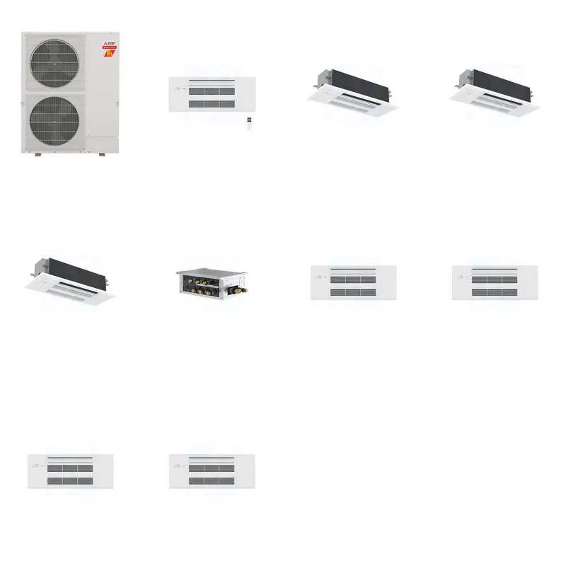 Mitsubishi Multi-Zone 60000 BTU R-454B 20 SEER2 4-Zone 1-Way Ceiling Cassette Mini Split Heat Pump System - 9K+18K+18K+18K