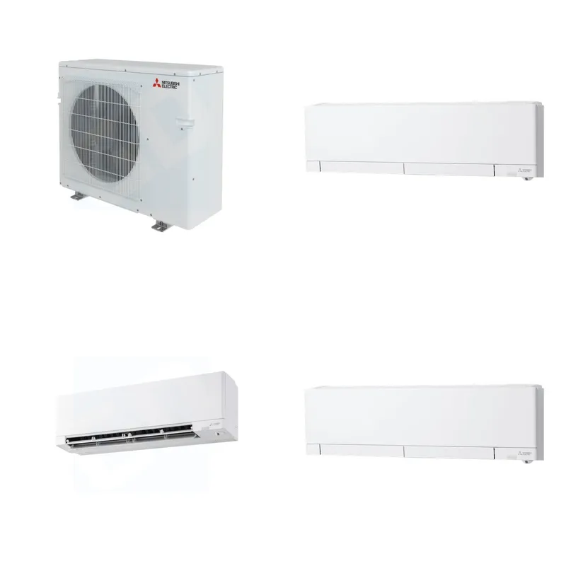 Mitsubishi Multi-Zone 28600 BTU R-454B 20 SEER2 3-Zone Wall-Mounted Hyper Heat Mini Split Heat Pump System - 6K+9K+12K