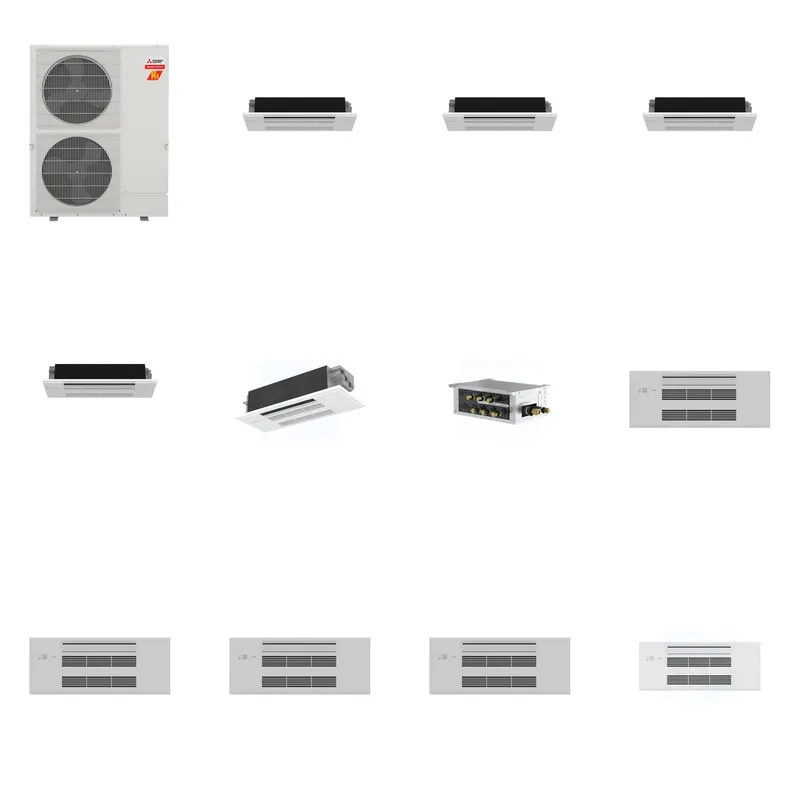 Mitsubishi Multi-Zone 60000 BTU R-454B 20 SEER2 5-Zone 1-Way Ceiling Cassette Mini Split Heat Pump System - 6K+6K+6K+6K+12K