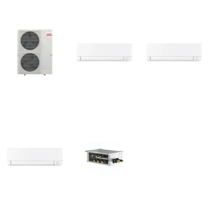 Mitsubishi Multi-Zone 36000 BTU R-454B 20 SEER2 3-Zone Wall-Mounted Mini Split Heat Pump System - 15K+15K+15K