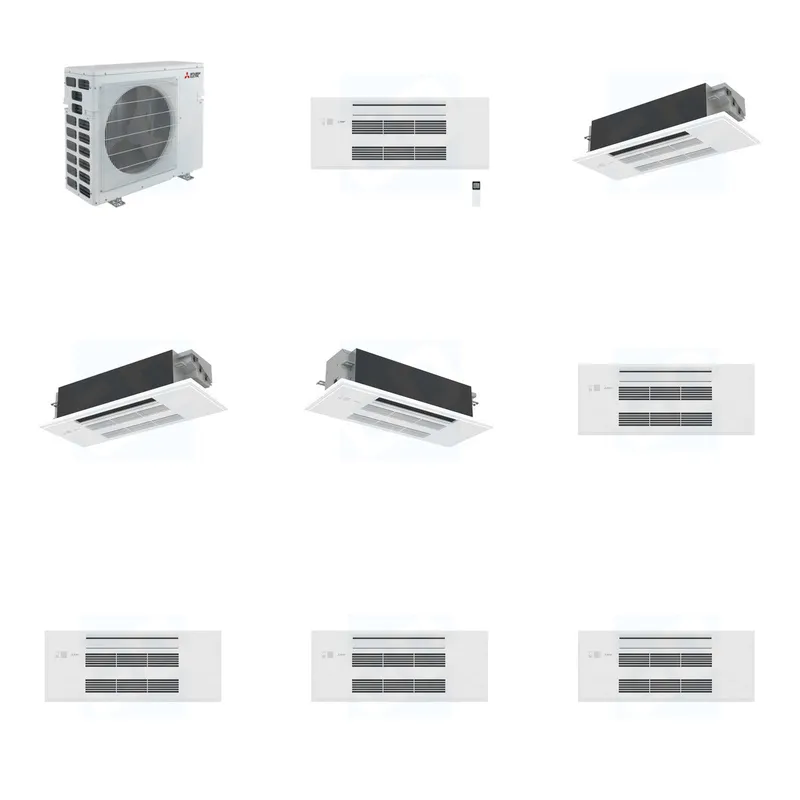Mitsubishi Multi-Zone 40500 BTU R-454B 20 SEER2 4-Zone 1-Way Ceiling Cassette Mini Split Heat Pump System - 9K+12K+12K+18K