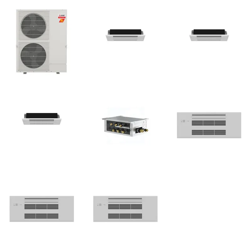 Mitsubishi Multi-Zone 60000 BTU R-454B 20 SEER2 3-Zone 1-Way Ceiling Cassette Mini Split Heat Pump System - 6K+6K+6K
