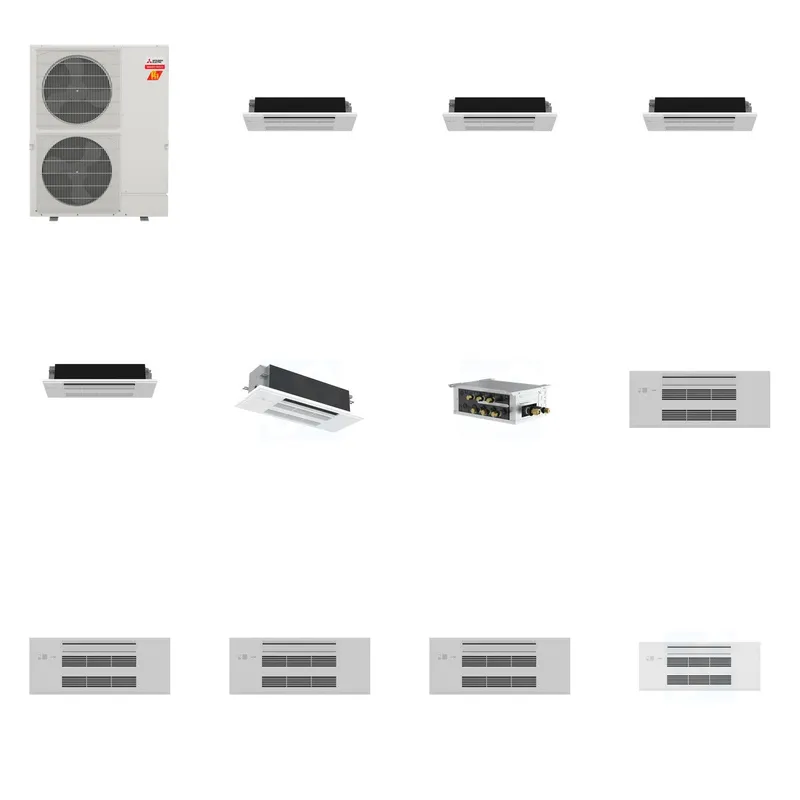 Mitsubishi Multi-Zone 60000 BTU R-454B 20 SEER2 5-Zone 1-Way Ceiling Cassette Mini Split Heat Pump System - 6K+6K+6K+6K+18K