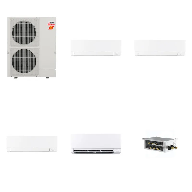 Mitsubishi Multi-Zone 60000 BTU R-454B 20 SEER2 4-Zone Wall-Mounted Mini Split Heat Pump System - 18K+18K+18K+24K