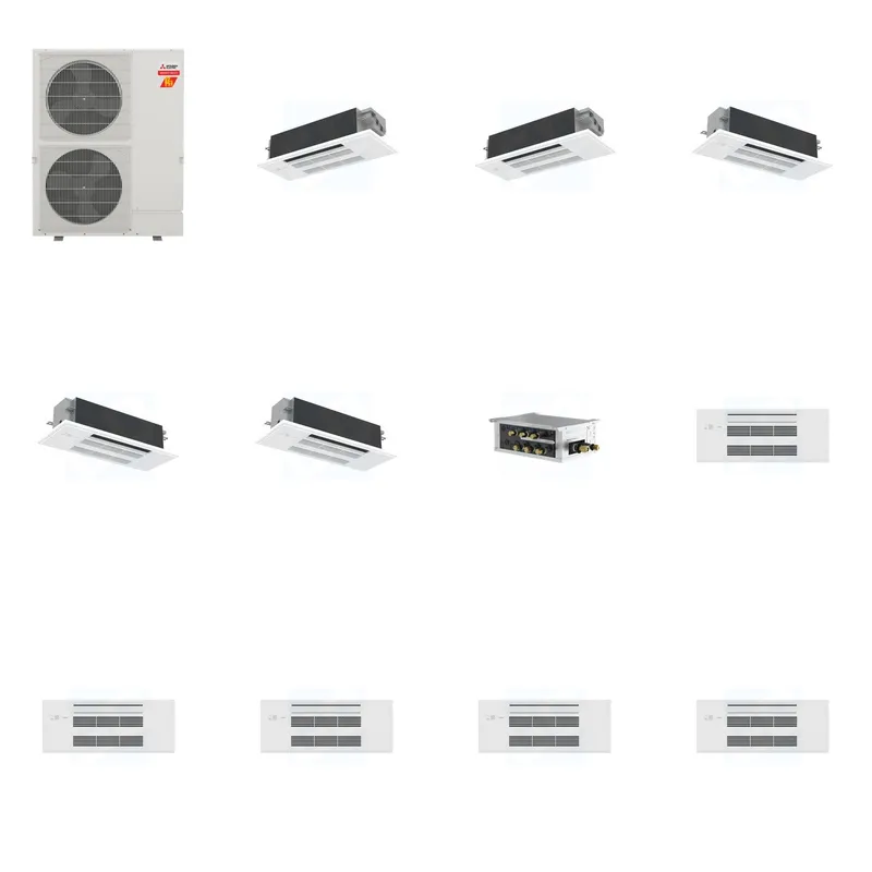 Mitsubishi Multi-Zone 60000 BTU R-454B 20 SEER2 5-Zone 1-Way Ceiling Cassette Mini Split Heat Pump System - 12K+12K+18K+18K+18K