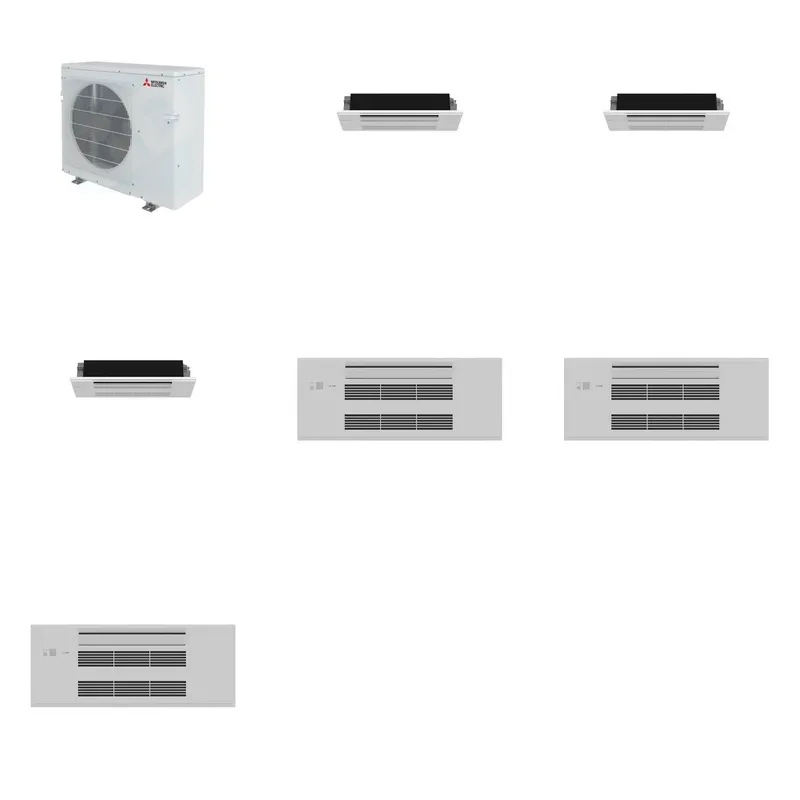 Mitsubishi Multi-Zone 36400 BTU R-454B 20 SEER2 3-Zone 1-Way Ceiling Cassette Mini Split Heat Pump System - 6K+6K+6K