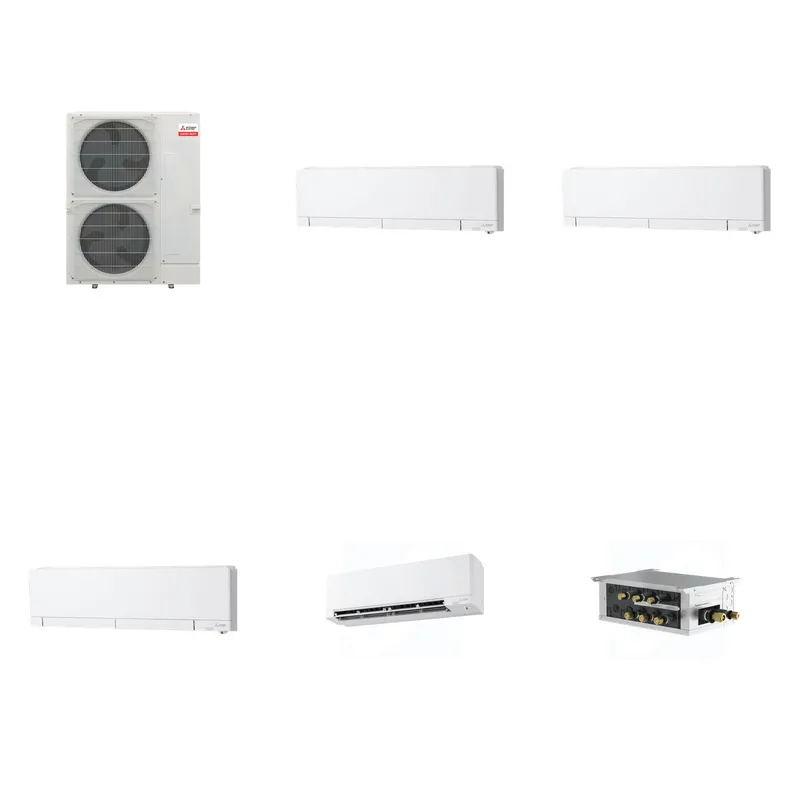 Mitsubishi Multi-Zone 36000 BTU R-454B 20 SEER2 4-Zone Wall-Mounted Hyper Heat Mini Split Heat Pump System - 6K+6K+12K+15K