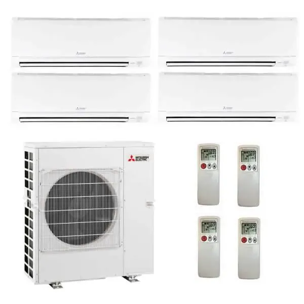 Mitsubishi Electric 4 Zone Wall Mounted Ductless Mini-Split Heat Pump System 36,000 BTU 19.1 SEER (9K+9K+9K+9K)