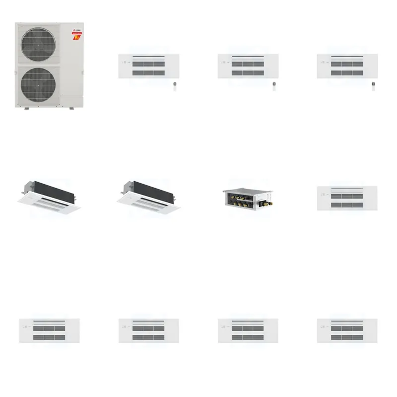 Mitsubishi Multi-Zone 60000 BTU R-454B 20 SEER2 5-Zone 1-Way Ceiling Cassette Mini Split Heat Pump System - 9K+9K+9K+18K+18K