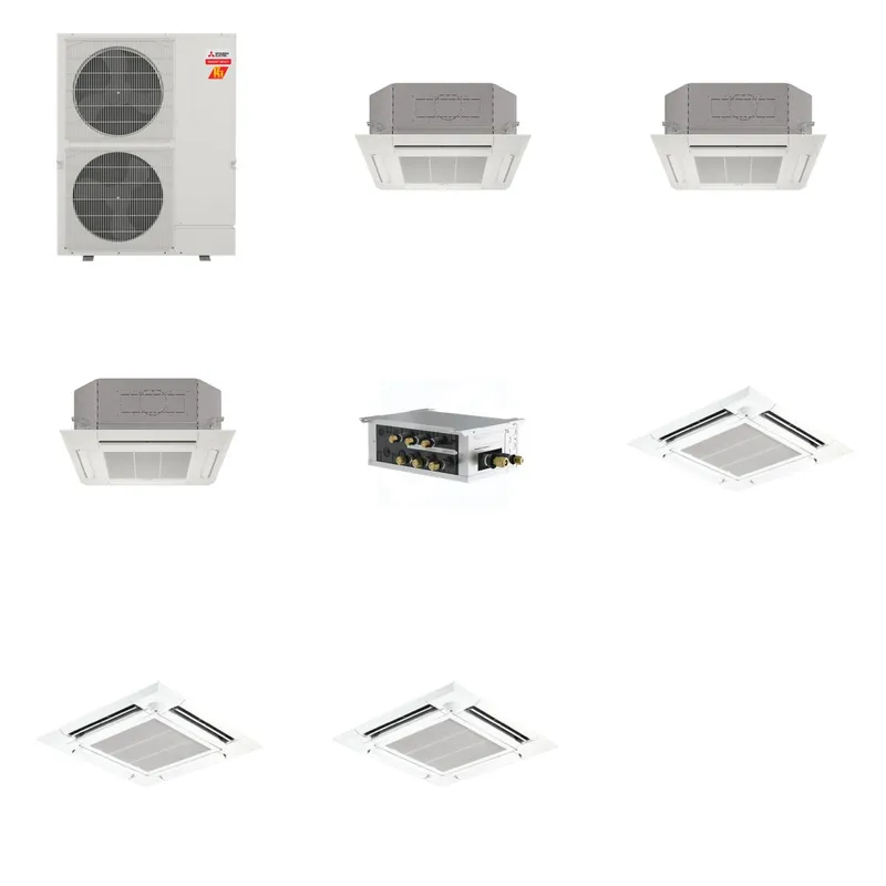 Mitsubishi Multi-Zone 60000 BTU R-454B 20 SEER2 3-Zone 3'x3' Ceiling Cassette Mini Split Heat Pump System - 12K+12K+36K