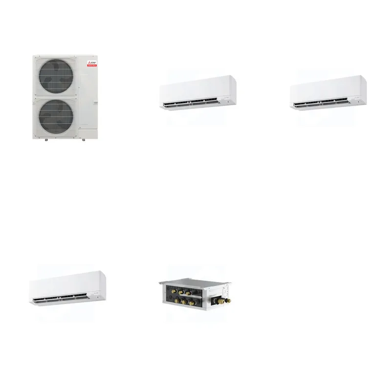 Mitsubishi Multi-Zone 36000 BTU R-454B 20 SEER2 3-Zone Wall-Mounted Hyper Heat Mini Split Heat Pump System - 9K+9K+9K
