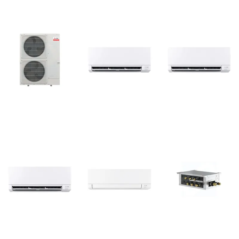 Mitsubishi Multi-Zone 36000 BTU R-454B 20 SEER2 4-Zone Wall-Mounted Mini Split Heat Pump System - 9K+9K+9K+18K