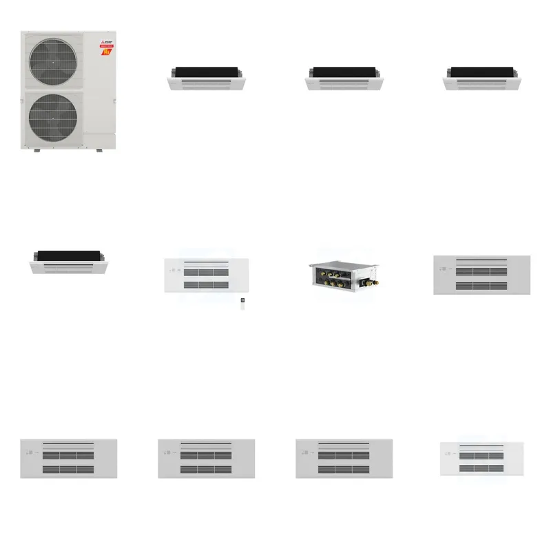 Mitsubishi Multi-Zone 60000 BTU R-454B 20 SEER2 5-Zone 1-Way Ceiling Cassette Mini Split Heat Pump System - 6K+6K+6K+6K+9K