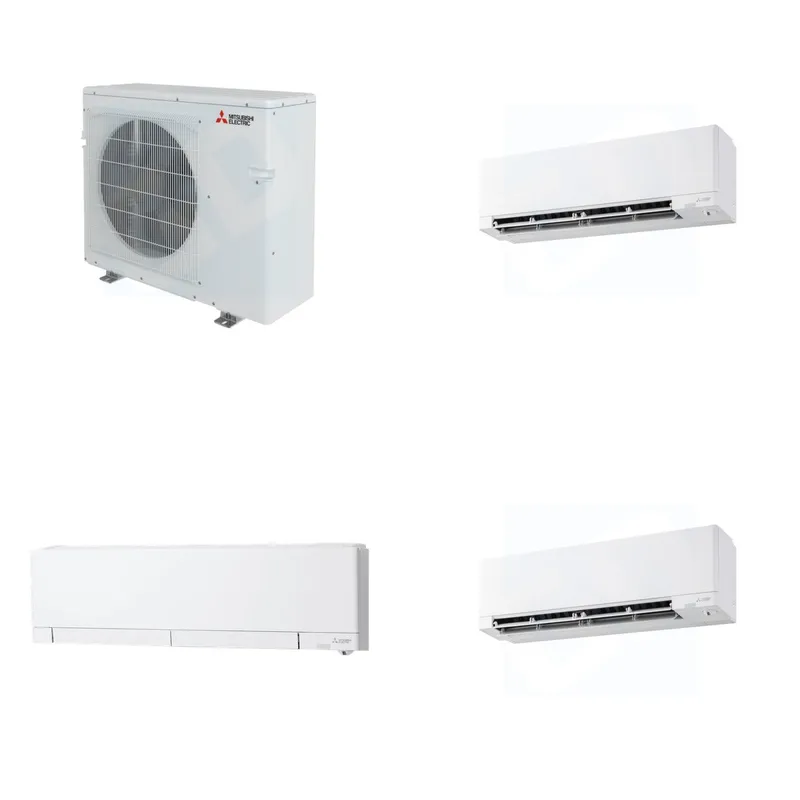 Mitsubishi Multi-Zone 36400 BTU R-454B 20 SEER2 3-Zone Wall-Mounted Hyper Heat Mini Split Heat Pump System - 9K+12K+15K