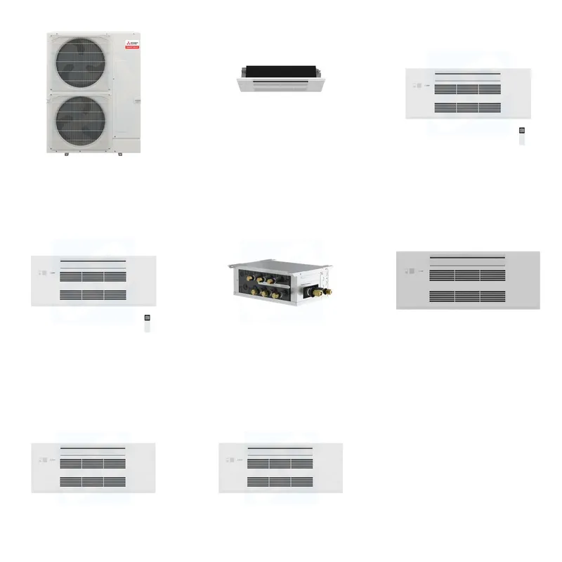 Mitsubishi Multi-Zone 36000 BTU R-454B 20 SEER2 3-Zone 1-Way Ceiling Cassette Mini Split Heat Pump System - 6K+9K+9K