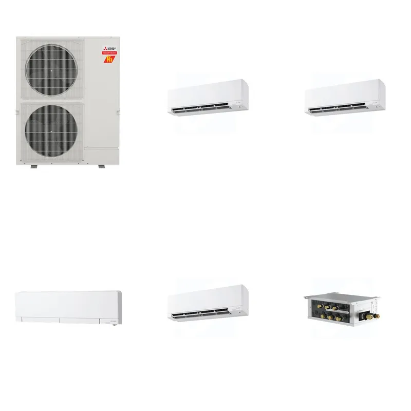 Mitsubishi Multi-Zone 60000 BTU R-454B 20 SEER2 4-Zone Wall-Mounted Hyper Heat Mini Split Heat Pump System - 9K+9K+12K+15K