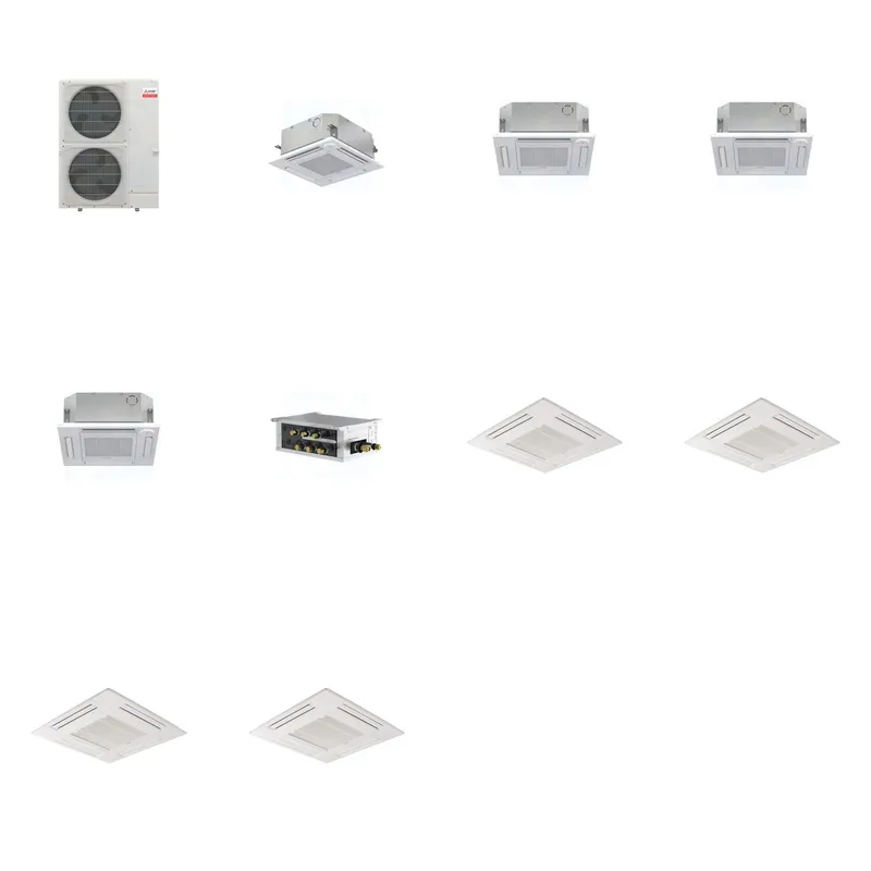 Mitsubishi Multi-Zone 48000 BTU R-454B 20 SEER2 4-Zone 2'x2' Ceiling Cassette Mini Split Heat Pump System - 9K+12K+12K+12K