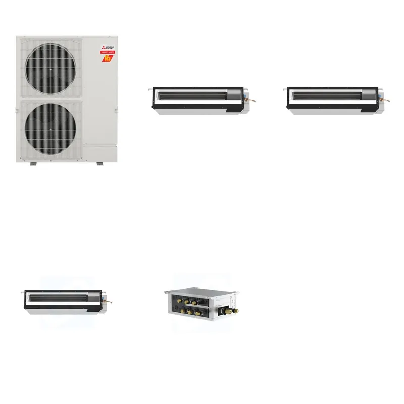 Mitsubishi Multi-Zone 60000 BTU R-454B 16 SEER2 3-Zone Ducted Low-Static Mini Split Heat Pump System - 9K+9K+18K