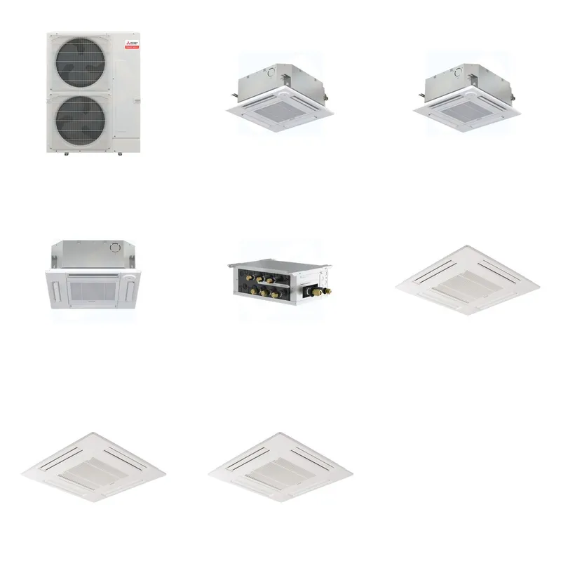 Mitsubishi Multi-Zone 36000 BTU R-454B 20 SEER2 3-Zone 2'x2' Ceiling Cassette Mini Split Heat Pump System - 9K+9K+12K