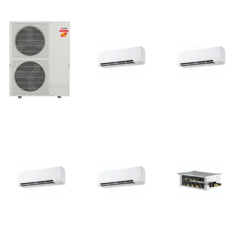 Mitsubishi Multi-Zone 60000 BTU R-454B 20 SEER2 4-Zone Wall-Mounted Hyper Heat Mini Split Heat Pump System - 15K+18K+18K+18K