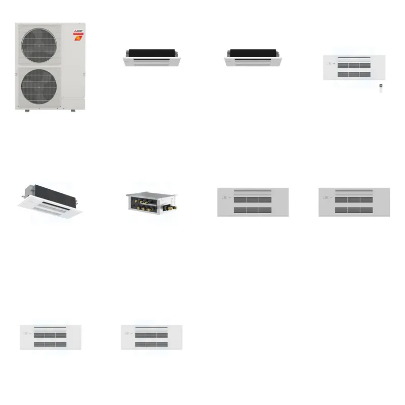 Mitsubishi Multi-Zone 60000 BTU R-454B 20 SEER2 4-Zone 1-Way Ceiling Cassette Mini Split Heat Pump System - 6K+6K+9K+18K