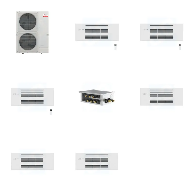 Mitsubishi Multi-Zone 36000 BTU R-454B 20 SEER2 3-Zone 1-Way Ceiling Cassette Mini Split Heat Pump System - 9K+9K+9K