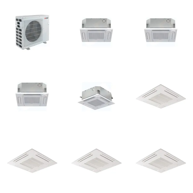 Mitsubishi Multi-Zone 40500 BTU R-454B 20 SEER2 4-Zone 2'x2' Ceiling Cassette Mini Split Heat Pump System - 12K+12K+12K+15K