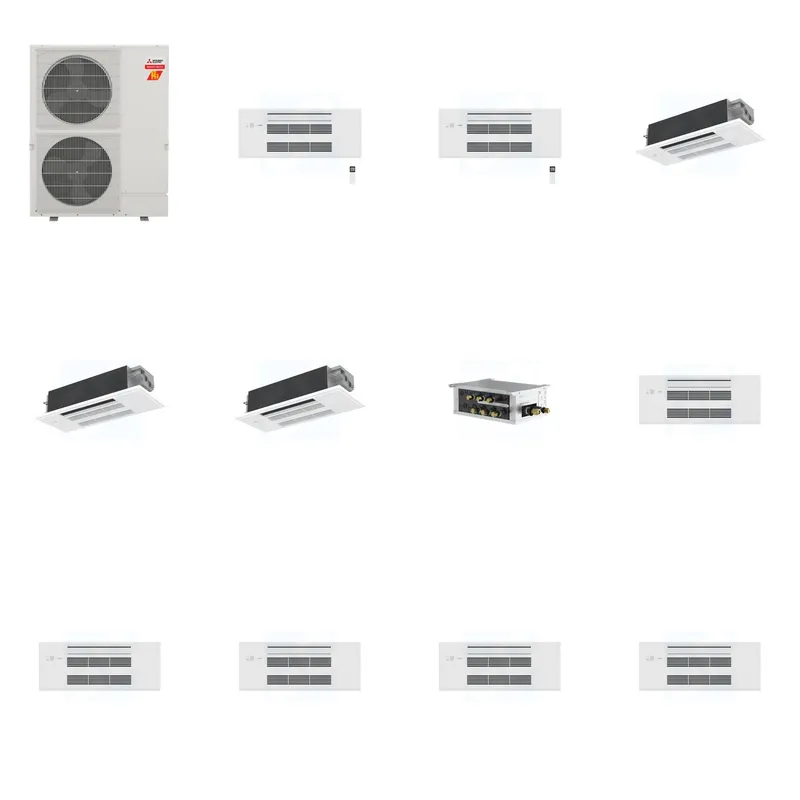 Mitsubishi Multi-Zone 60000 BTU R-454B 20 SEER2 5-Zone 1-Way Ceiling Cassette Mini Split Heat Pump System - 9K+9K+12K+12K+12K