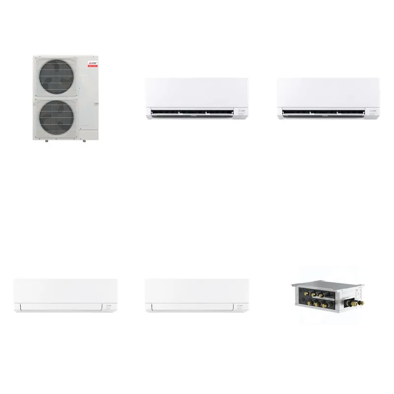Mitsubishi Multi-Zone 48000 BTU R-454B 20 SEER2 4-Zone Wall-Mounted Mini Split Heat Pump System - 6K+6K+18K+18K